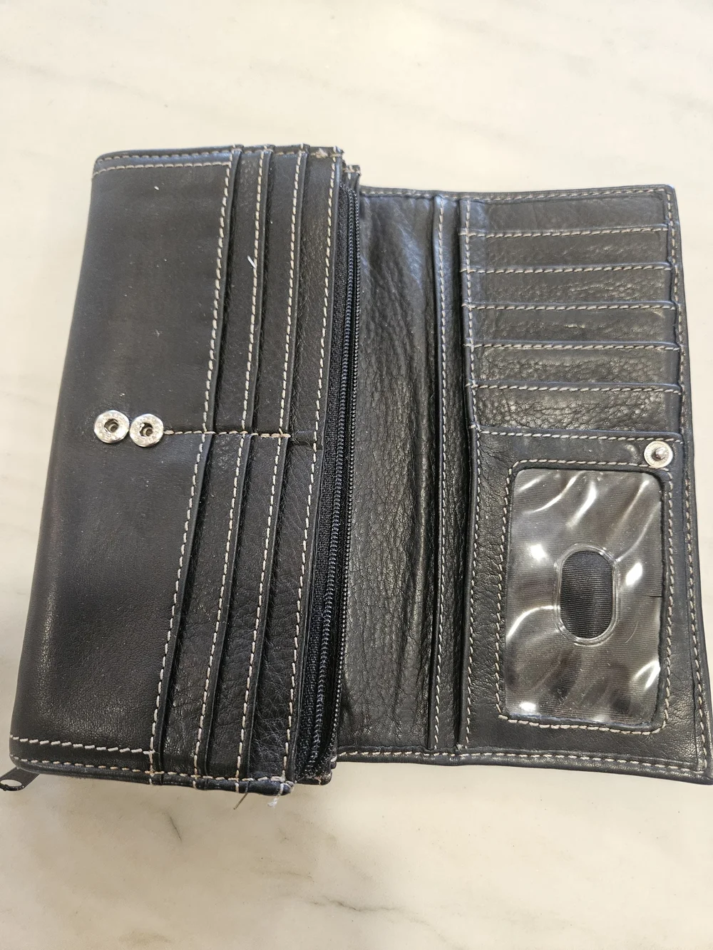 Tignanello Vintage Black Leather Trifold Continental Wallet